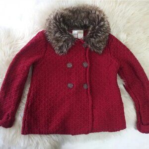 Strawberry Faire Faux Fur Collar Knit Cardigan